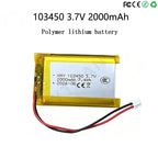 103450 3.7V 2000mAh Polymer Lithium Rechargeable Battery Jst PH 2.0mm 2pin Plug for Camera GPS Navigator MP5 Bluetooth Headset