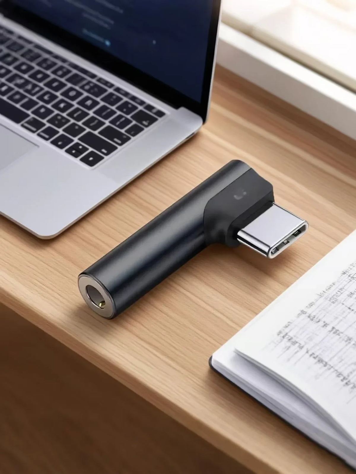 90 Degree Right Angle USB C to 3.5mm Audio Jack Adapter, Type-C Male to 3.5mm Female Headphone Aux Converter