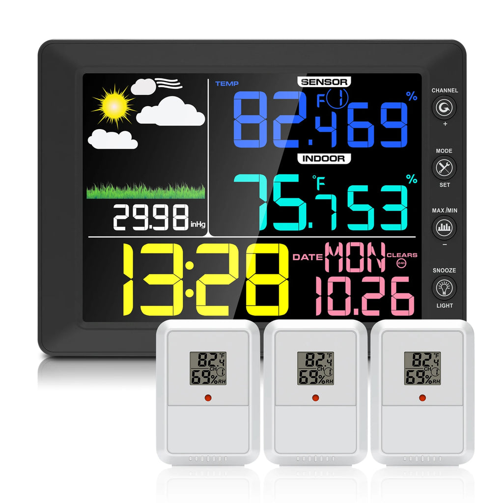 2025 Digital Thermometer Wireless Weather Station with 8.3'' Color Touchscreen 3-in-1 Thermo-hygrometer Sensor Dew Point Monitor