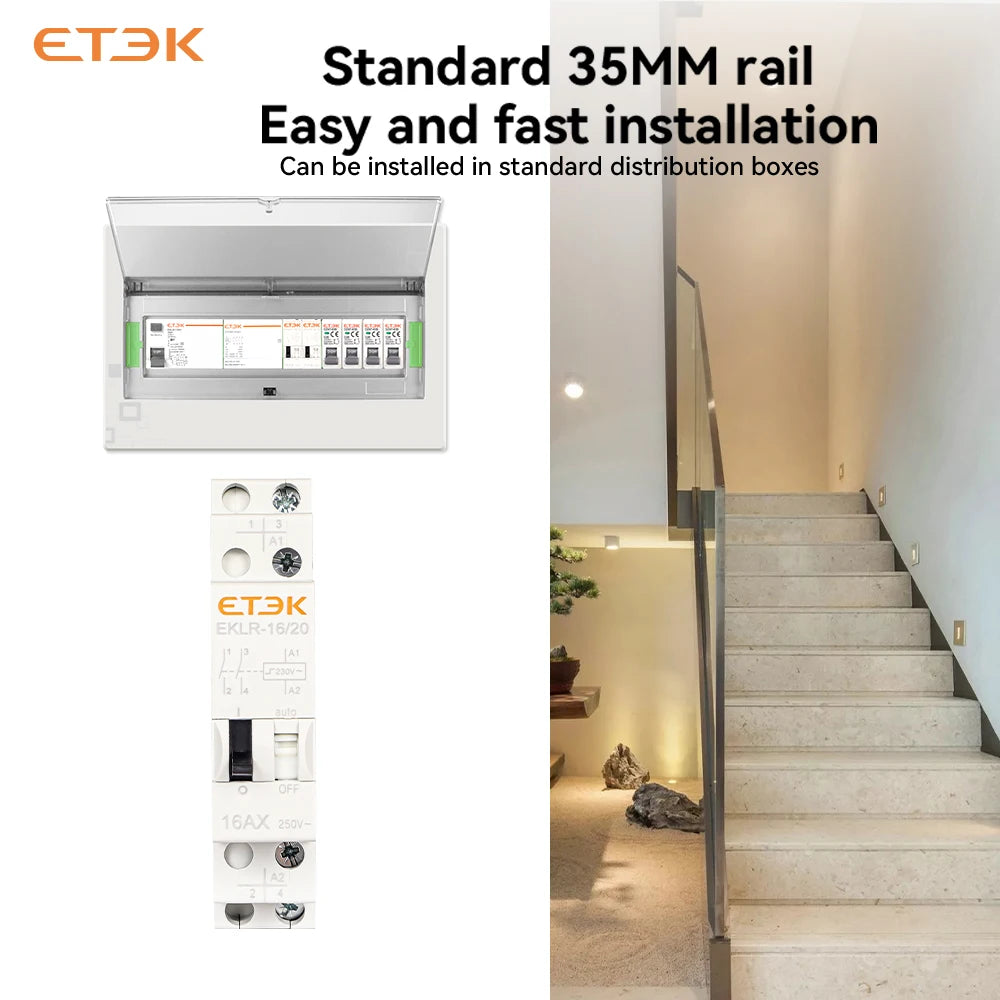 ETEC Impulse Bistable Latching Auto Control Relay Household 1P 2P 16A 1NO 2NO Coil 230V AC 110V DC EKLR