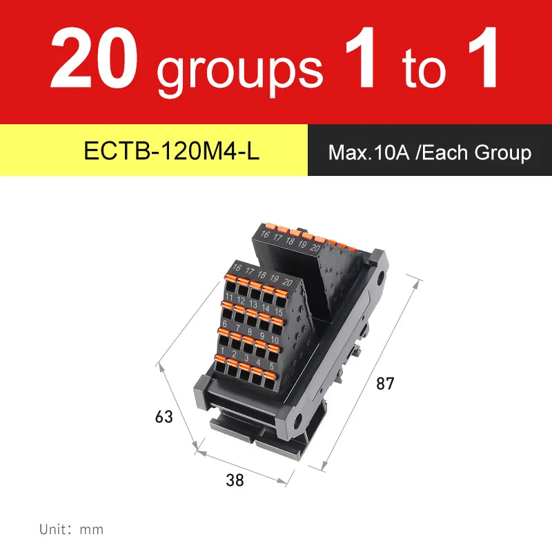 ENMG ECTB Terminal Block 10A 24-Point 42-Point 48-Point 84-Point PLC Signal Transfer Junction Rail Mount Power Distribution Box.