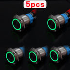 5pcs Metal Push Button Switch Ring Lamp 16mm 19mm 22mm Waterproof LED Light On Off Momentary Latching 5v 12v 24v 220v Red Blue