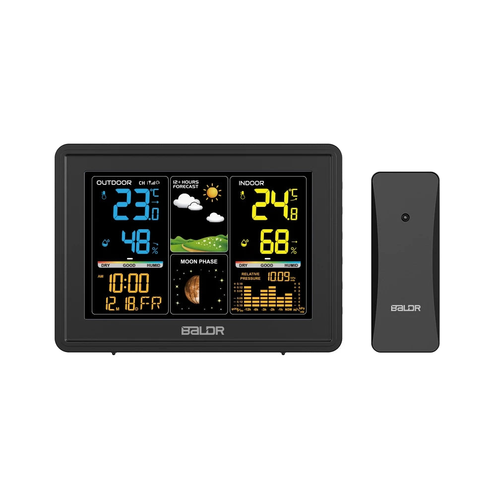 BALDR Wireless Digital Weather Station RCC Atomic Alarm Clock Calendar Temperature Humidity Moon Phase Barometer Forecast Sensor