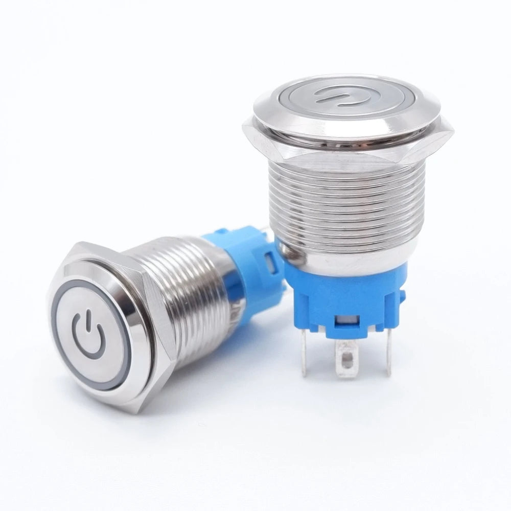 5PCS 16/19/22MM Waterproof Metal Push Button Switch LED Light Momentary Latching Car Engine Power Switch Socket 5V 12V 24V 220V