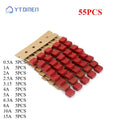 55PCS Square Fuse Components Kit 250V Fuse for Slow Blow Tube Fuse 0.5A 1A 2A 2.5A 3.15A 4A 5A 6.3A 8A 10A 15A