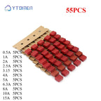 55PCS Square Fuse Components Kit 250V Fuse for Slow Blow Tube Fuse 0.5A 1A 2A 2.5A 3.15A 4A 5A 6.3A 8A 10A 15A