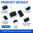 100PCS AMS1117 LM1117 SOT-223 LDO Linear Voltage Regulator IC 1.2V 1.5V 1.8V 2.5V 3.3V 5V ADJ