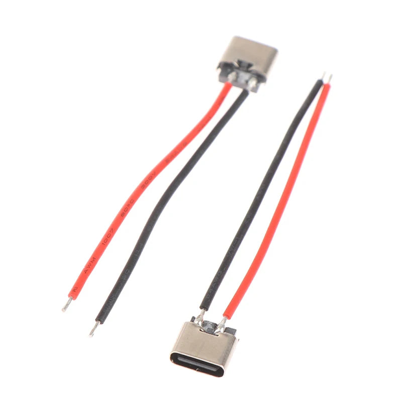 5pcs Type-C 2pin Soldered Female Base W/ Wire Typec Female Socket For Mobile Phone Charging Type -c Port Charging Interface Jack