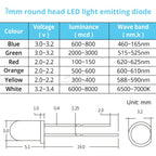 100-1000X 3mm Ball Bulb Led White Green Yellow Blue White Red Ultra Bright Light Emitting Diode Round Head with Edge Short Feet