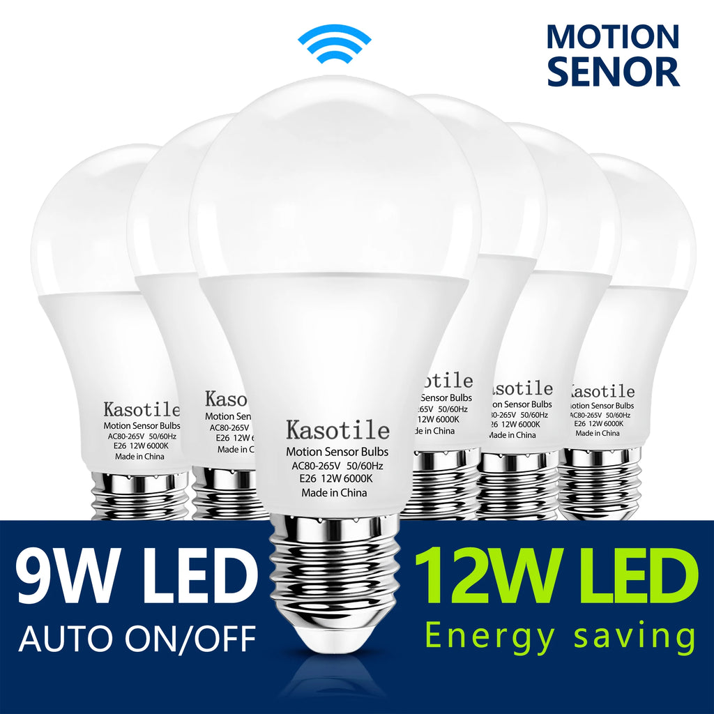 5/10 PACK 9W 12W Motion Sensor LED Bulbs E27 AC 80-265V Auto Dusk ON Dawn OFF Cold Warm Light for Garden Porch Outdoor Lighting