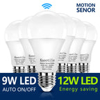 5/10 PACK 9W 12W Motion Sensor LED Bulbs E27 AC 80-265V Auto Dusk ON Dawn OFF Cold Warm Light for Garden Porch Outdoor Lighting