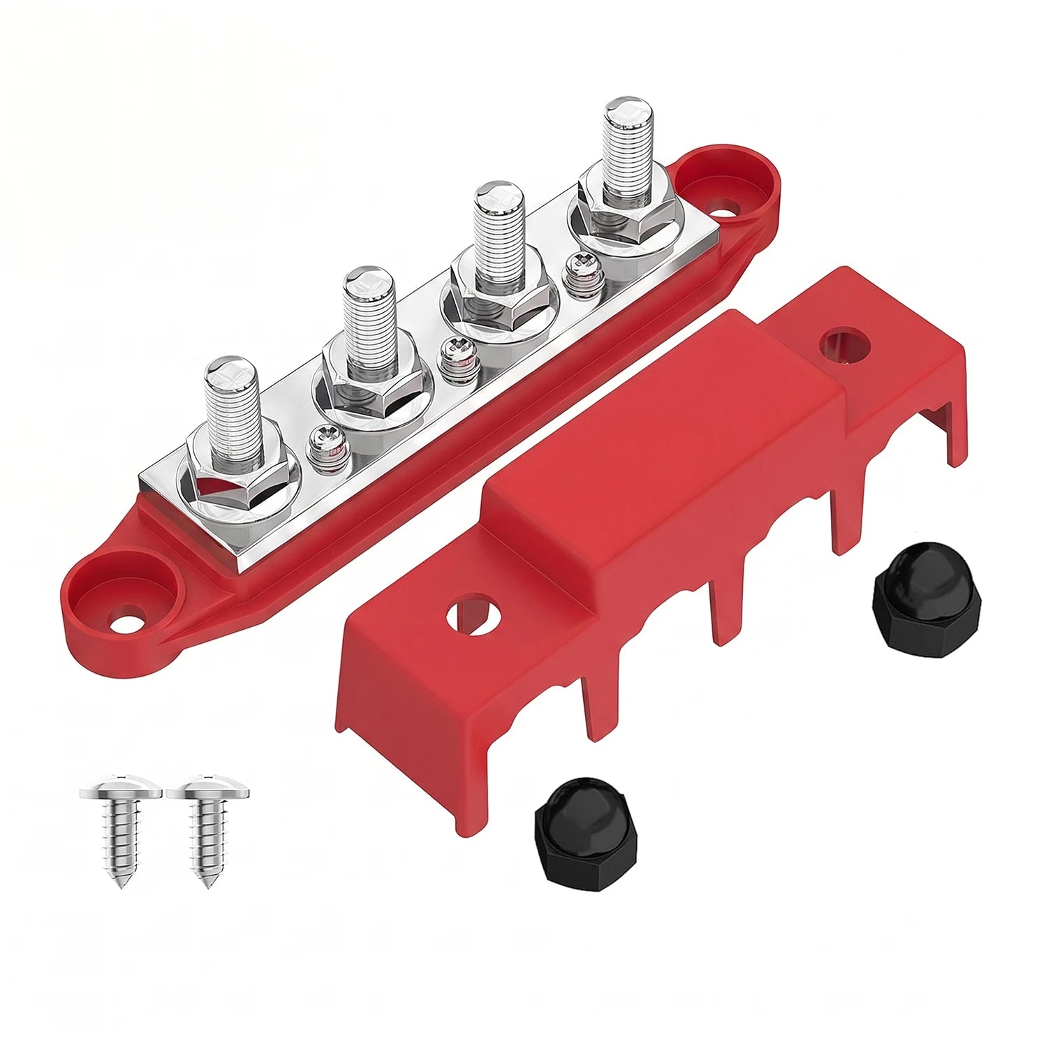 Bus Bar 12V 250A Power Distribution Block 4 X M10 / M8 Studs Marine Bus Bar 12 Volt Battery Busbar Terminal Block for Car Boat