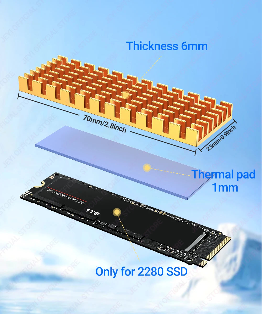 JEYI M.2 2280 SSD Heatsink Aluminum Cooler Multi-version NVMe Radiator with Thermal Pad,Dust Paper for PS5/PC/Laptop
