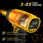 400W Cordless Heat Gun 50℃-550℃ Variable Temperature with LCD Digital Display Soldering Hot Air Gun for Dewalt 20V Battery Pin