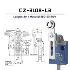 CNTD Micro Travel Limit Switch CZ‑3 Series CZ‑3101 CZ‑3104 CZ‑3108 CZ‑3112 IP67 Waterproof 5A 250V Position Control Switch