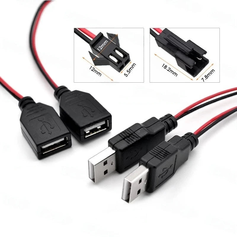 1PCS USB Male and Female Head to SM2.54mm Terminal Cable 2-Pin Power Supply USB Socket Cable 2P Terminal Male and Female