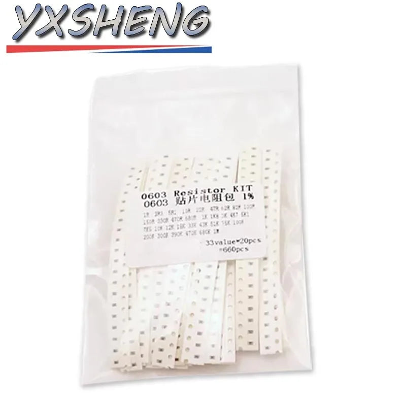 660PCS 0603 0805 1206 1210 SMD Resistor 1% 5% KIT 1R~1MΩ 10K 100K 1R 100R 330R 33Values*20pcs Assorted kit