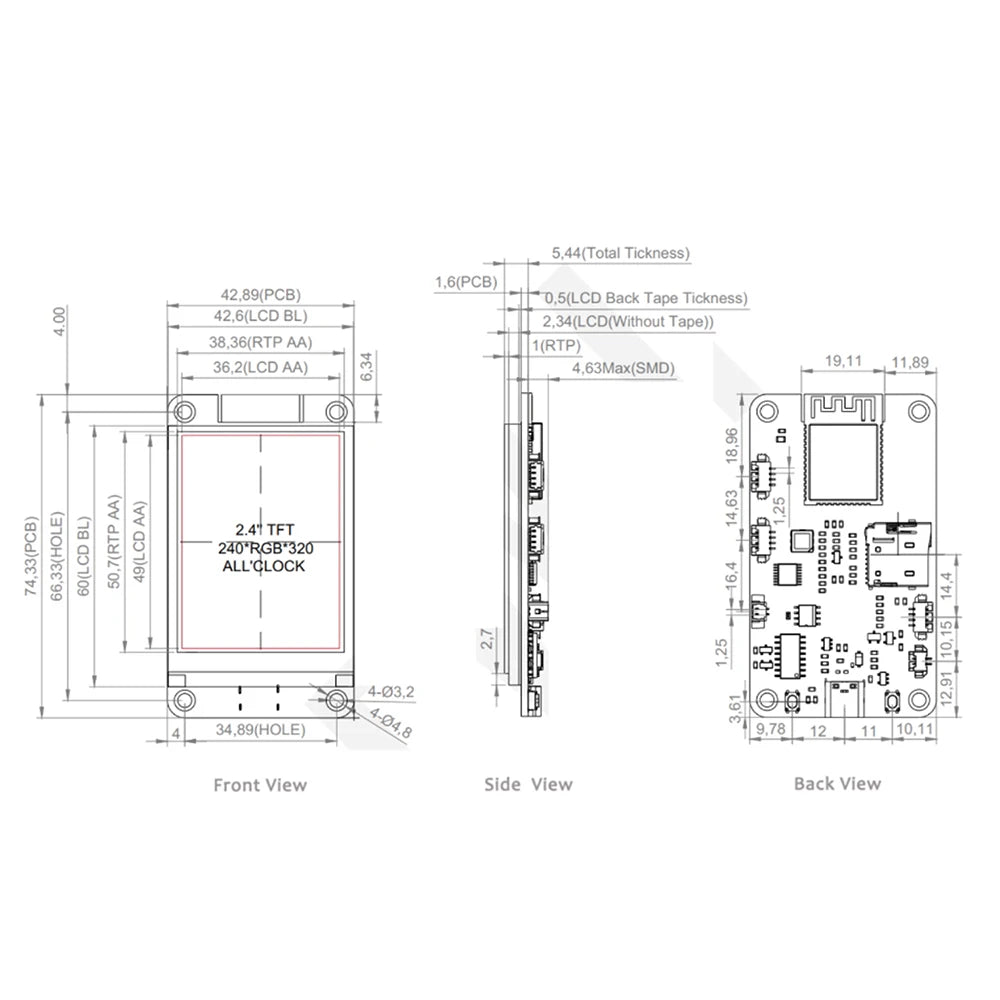 ESP32 2.4-Inch Capacitive Touch Display Wifi Bluetooth Development Board 240 x 320 Resolution Development Board CH340 Type C