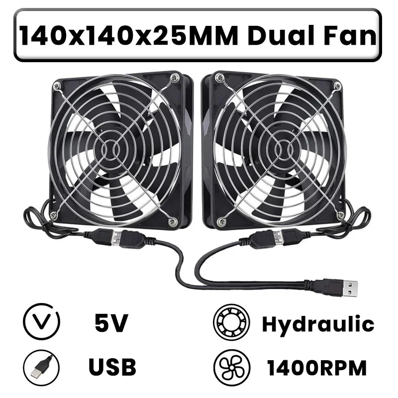 GDSTIME Dual 40mm 50mm 60mm 80mm 92mm 120mm 140mm DC 5V Powered USB Fans with 2 in 1 USB Cable for AV Receiver DVR Cooling