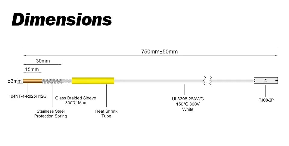 Trianglelab 104NT-4-R025H42G (Same 104GT-2) Thermistor 70CM Custom Plug for Prusa MK3 MK3S Hotend Use Directly