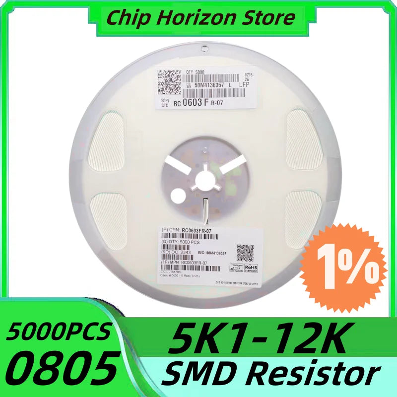 5000PCS  0805 5K1-12K SMD Resistor5K6 6K2 6K8 7K5 8K2 9K1 10K 11 12K1% Ohm Chip Resistor 1/8W New