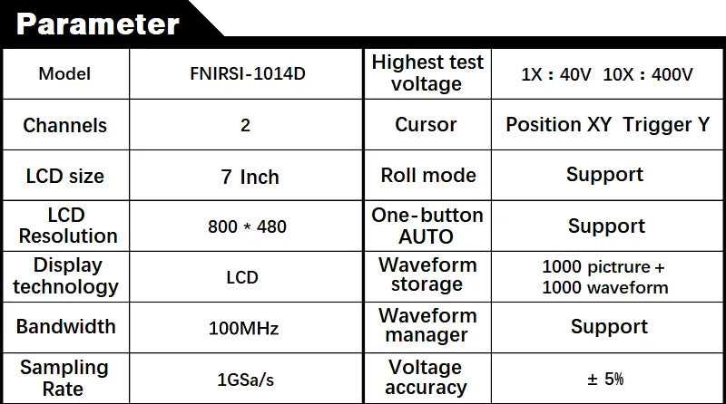 FNIRSI-1014D 1013D TC3 Oscilloscope 3-in-1 Dual Channel Input Signal Generator 100MHz * 2 Analog Bandwidth 1GSA/s Sampling Rate