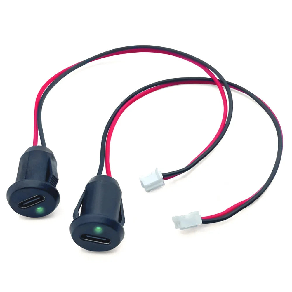 1/10pc USB Type C Input Type Charging Socket With LED Lights Plate 2pin Waterproof USB-C Power Port TYPE-C Female Connector Jack