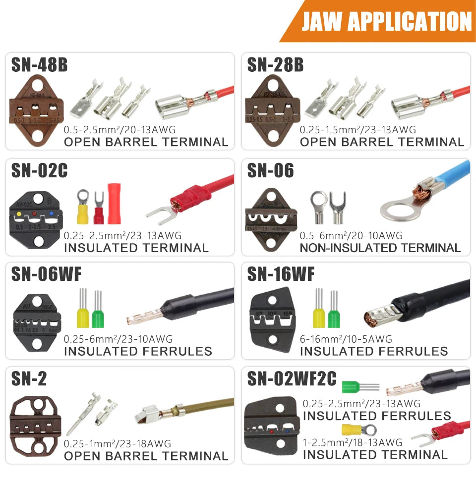 SN-48B Crimping Plier 0.5-2.5mm2 20-13AWG SN-28B/48B/2 Dupont XH2.54 KF2510 SM 2.54 3.96 TAB 2.8/4.8/6.3 Plug Type Terminal