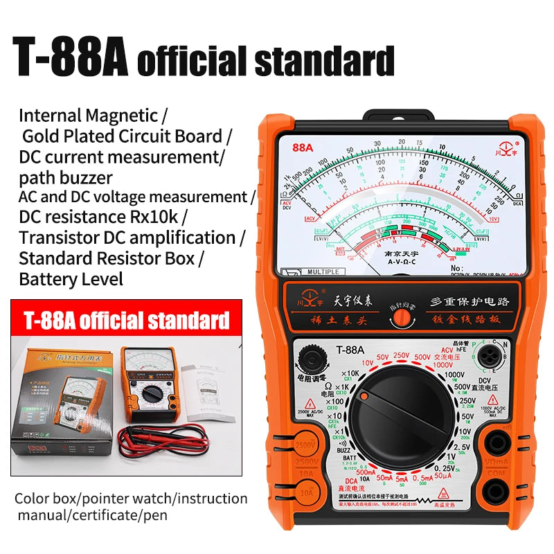 2025New Pointer Multimeter T88A T88B T88C AC/DC 2500V Volt-Ammeter Analog Multimetro Resistor Tester With Coat Electrician Tools