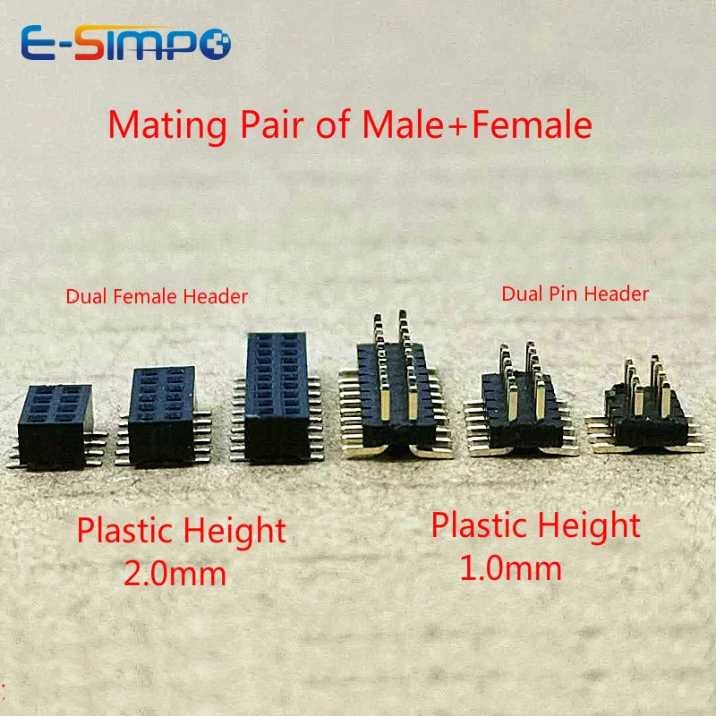 20pcs 1.27mm Low Short Profile Double Row SMD PH1.0mm Male, Female Header PH2.0 2x4/5/6/7/8/10/12/32/50P Thin PCB Pin Header
