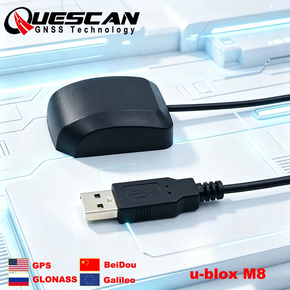 QUESCAN QU33N UBX M8N USB GPS GNSS Receiver with Antenna Windows Android Linux Native USB GPS GLONASS Galileo Dongle NMEA 1-10Hz