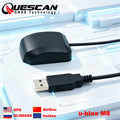 QUESCAN QU33N UBX M8N USB GPS GNSS Receiver with Antenna Windows Android Linux Native USB GPS GLONASS Galileo Dongle NMEA 1-10Hz