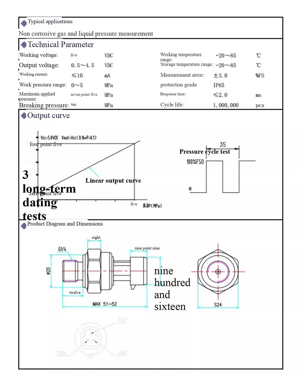 G1/4 DC5V 0-1.2 MPa Pressure Sensor Transducer Oil Fuel Diesel Gas Water Air Pressure Transducer With 19cm Cable
