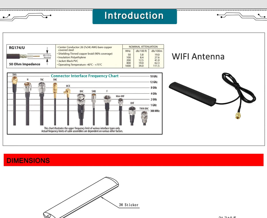 Wireless Flat Patch WiFi Antenna 2.4GHz Antennas 2400MHz