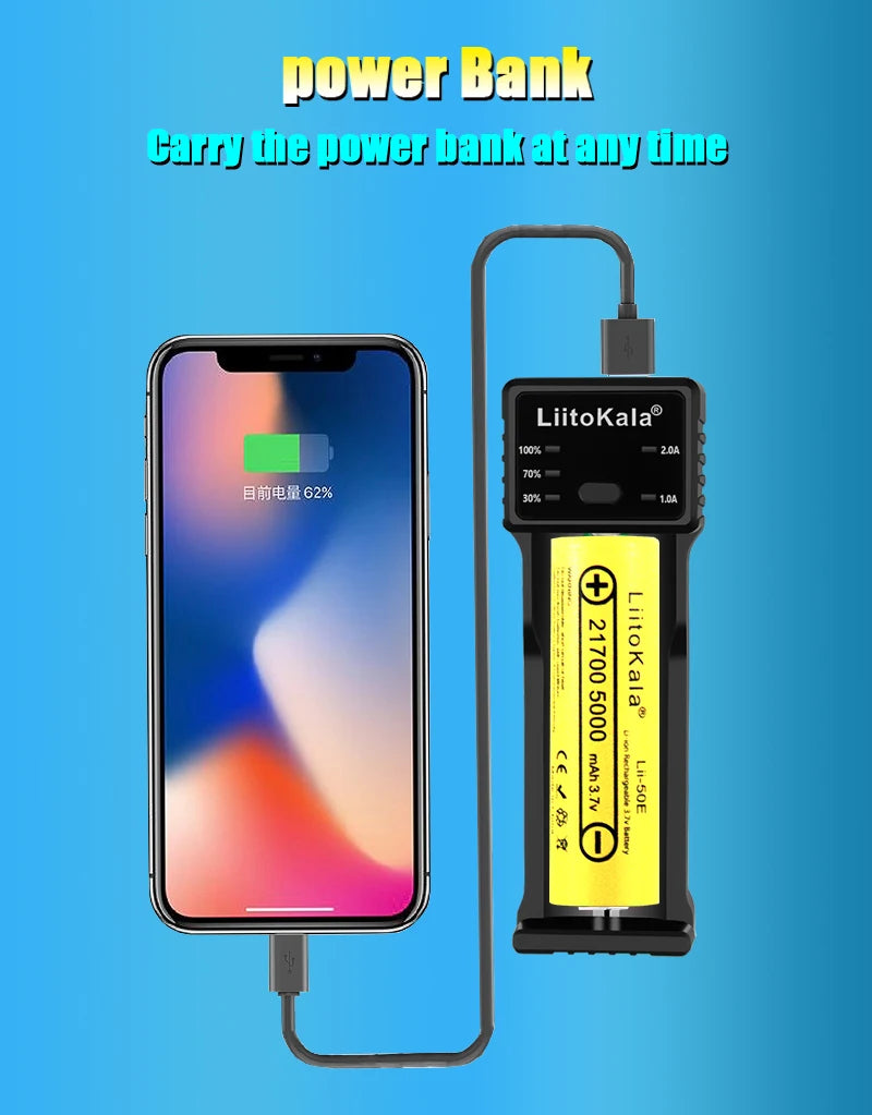 LiitoKala Lii-100C Lii-100 B Battery Charger For 18650 18350 26650 16340 RCR123 14500 3.7V 1.2V Ni-MH Ni-Cd 2A USB Smart Charger