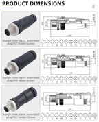 M12 Screw Termination Plastic Field Plug NMEA2000 5 Pin Straight Angled IP67 Waterproof 3 4 6 8 Poles Sensor Connectors PG7 PG9