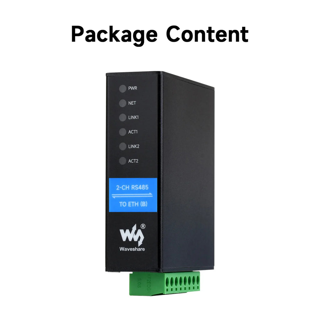 Waveshare 2‑Ch RS485 to RJ45 Ethernet Serial Server,Dual Independent RS485 Channels,Modbus MQTT Gateway Industrial IoT Module