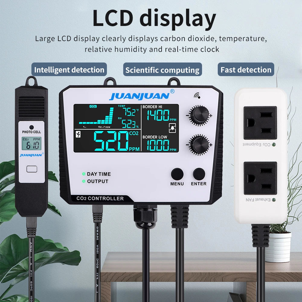 Smart CO2 Controller Dual/Single Channel NDIR CO2 Sensor Day Night Carbon Dioxide Detector For Greenhouse Hydroponics EU/US plug