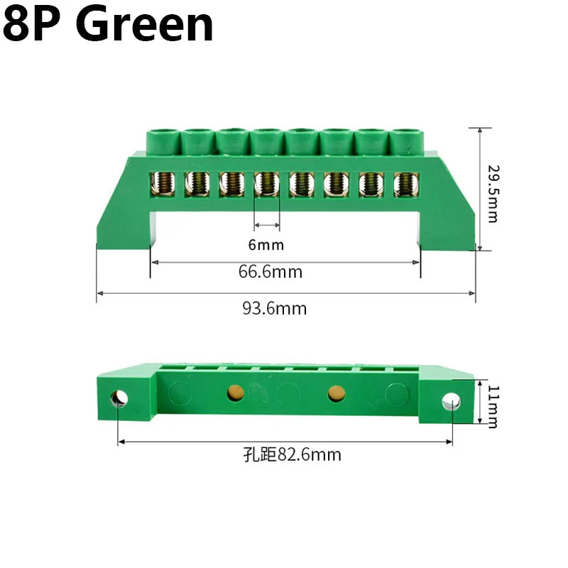 Blue White Green Bridge Design Zero Line 4-12 Pole Screw Brass Copper Grounding Strip Terminal Block Connector Earth And Neutral