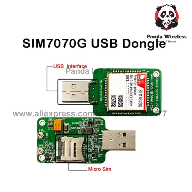 SIMCOM-Multi-Band USB Dongle with SIM, NB-IoT, GPRS Module for SIM7000, SIM800F, SIM900, LTE, CAT-M, CAT-NB, GSM
