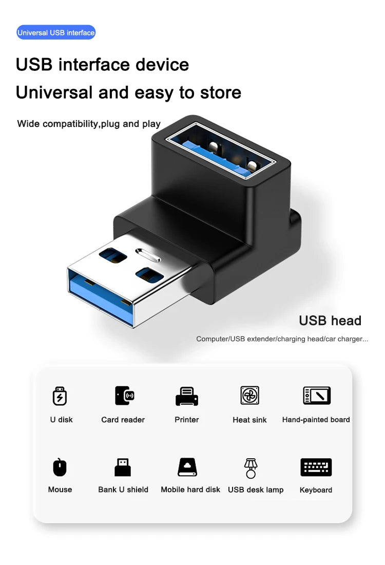 90 Degree USB 3.0 Male to Female Right Angle Extension Adapter USB Upward Elbow Adapter 10Gbps For Laptop PC Connector Converte