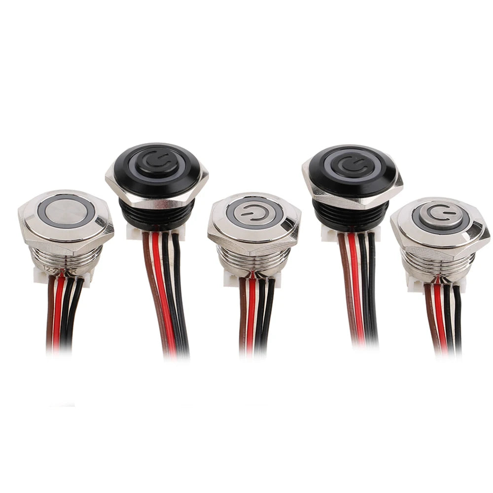 1 pc 16mm Ultra Short Metal Push Button Switch With Wire Momentary Reset With LED Light Flat/High Head 3V5V6V 12V24V Jog Switch