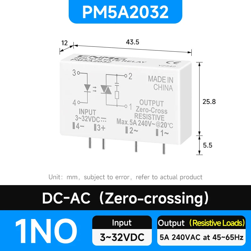 ENMG PCB Pin - Type Solid - State Relay PM5D  3 - 32Vdc Non - Contact, DC - DC Control (5A 24V Compatible)