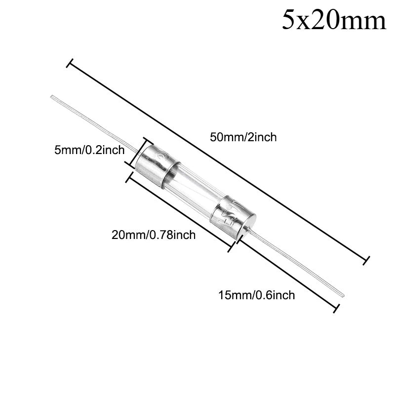 20PCS 3.6X10mm 5X20mm Take the lead Glass Fuse tube 250V 0.1A 0.5A 1A 1.5A 2A 3A 3.15A 4A 5A 6.3A 8A 10A 15A 20A