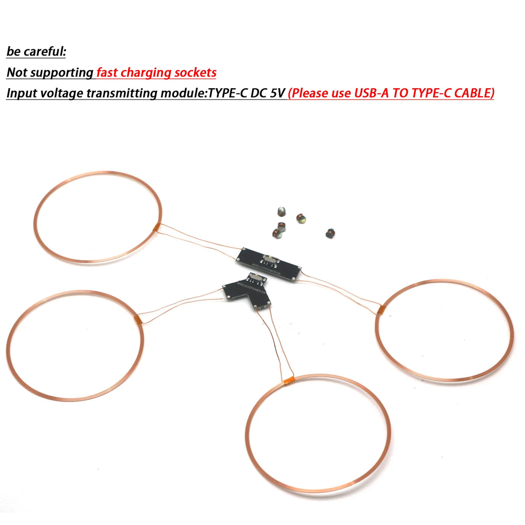 70MM Dual coil TYPE-C USB Wireless Power Supply Transmitter Inductor Receiver LED Light Lighting DIY Toys Model Robot Sand Table