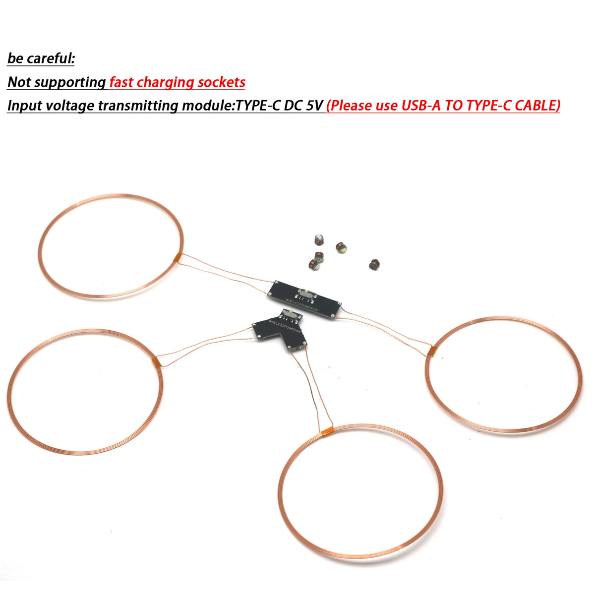 70MM Dual coil TYPE-C USB Wireless Power Supply Transmitter Inductor Receiver LED Light Lighting DIY Toys Model Robot Sand Table