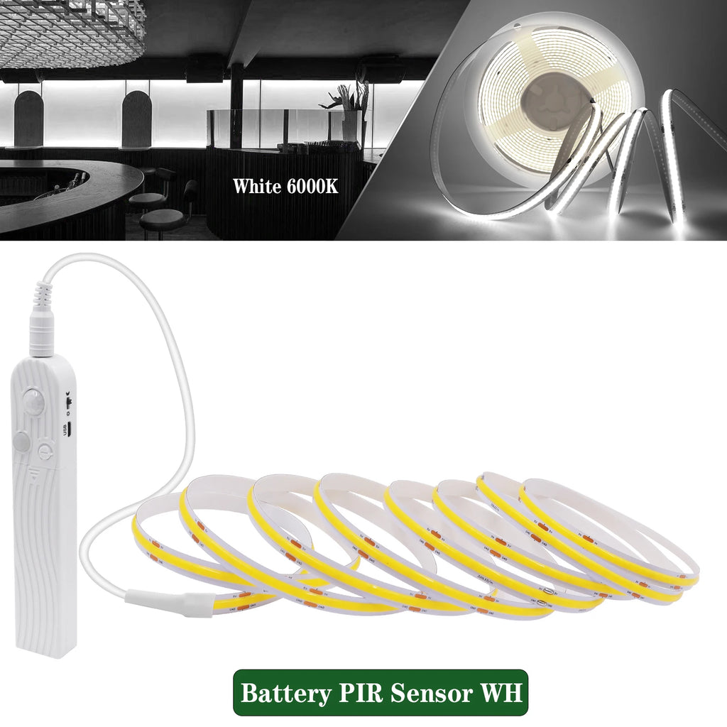 3MM 5MM 8MM COB LED Light Strip 5V 320LEDs PIR Motion Sensor Flexible Night Light USB/AAA Battery Powered Tape 3000K 4000K 6000K