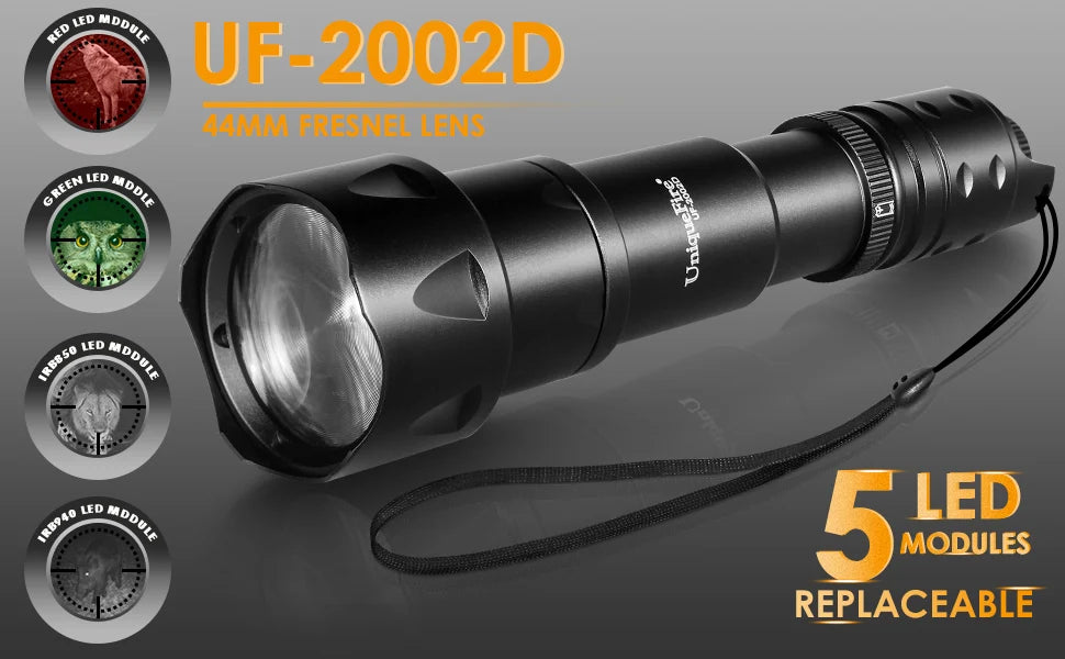 UniqueFire 2002D LED IR 940nm 850nm 810nm Hunting Flashlight Fresnel Lens Zoom Night Vision Dimmer Swtich Torch Max.1000 Meters