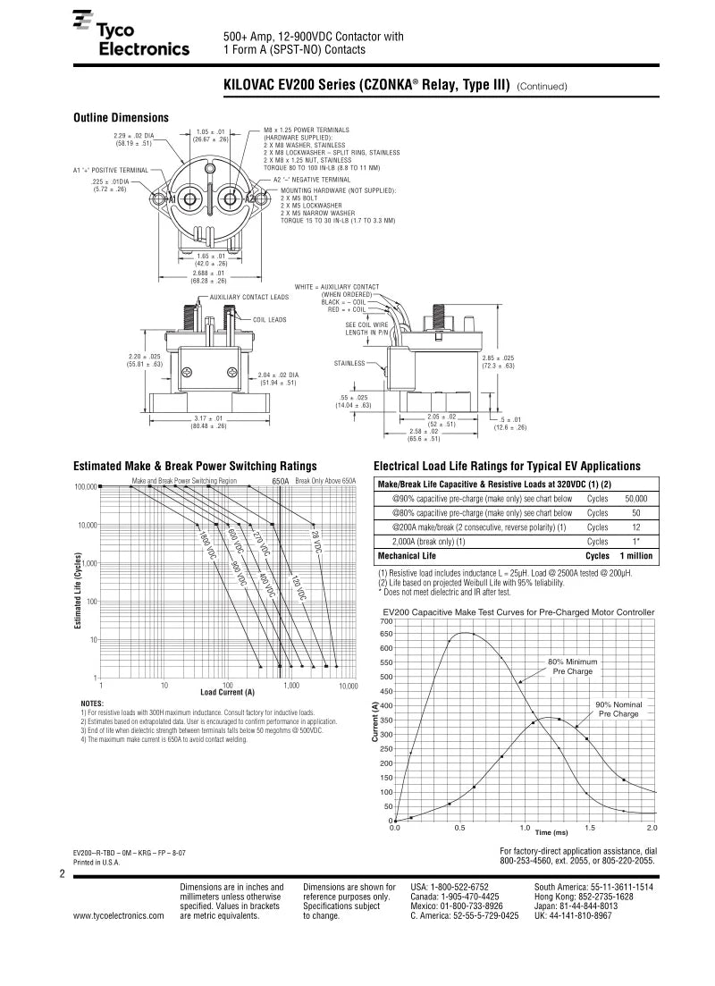 EV200AAANA 1618002-7 12-24V 500A New energy electric vehicle contactor EV200 high voltage DC Relay Original authentic