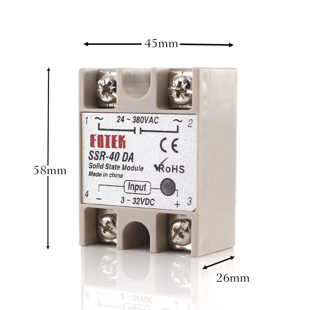 Solid State Relay SSR DA Single Phase 10A 25A 40A 60A 80A 100A 3-32VDC Input 24-380VAC Output for PID Temperature Control